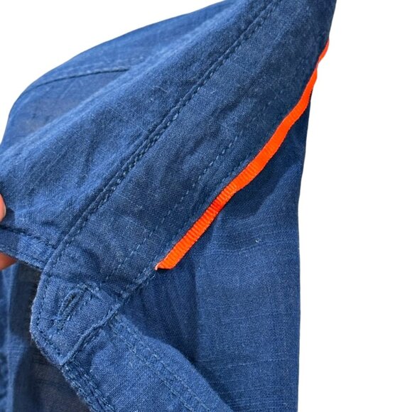 Stylus Semi Sheer Button Down Shirt Size XL Blue Orange Trim Cotton Long Sleeve - Picture 4 of 12
